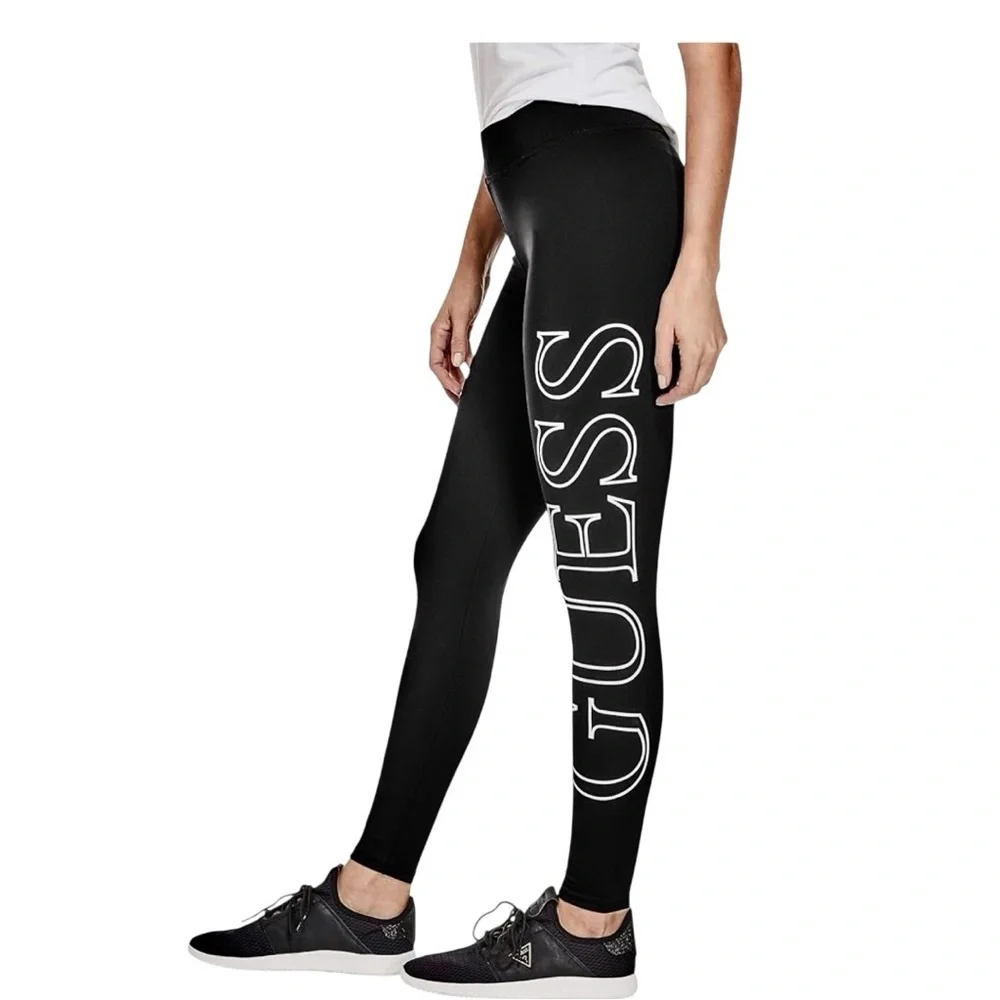 GUESS Black Logo Leggings Women’s Large Women’s Gym Tights Workout - Picture 9 of 9